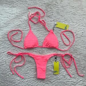 NWT OneOne Swimwear Bikini SET Flamingo Pink Ariel Triangle NEW Cute Terry Towel